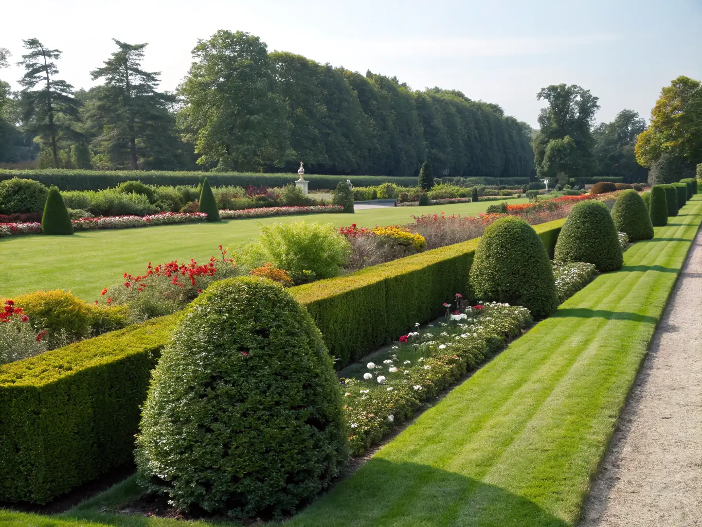 A beautifully landscaped yard with newly planted shrubs and a neatly trimmed hedge, adding privacy and aesthetic appeal to the property.